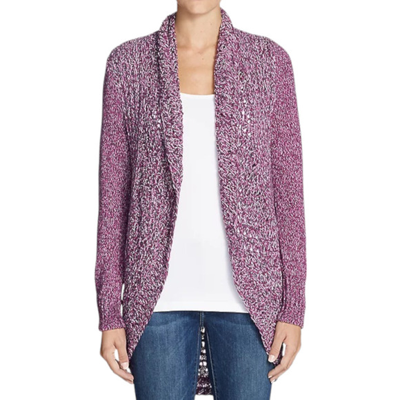 Eddie Bauer Knit Cardigan Open Front Womens M 100% Cotton Marled Long Sleeves - Picture 3 of 8